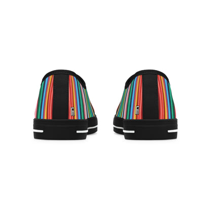 Women's Low Top Sneakers, Black Sole - No. 307 - Multicoloured Lines - By Irish Artist Fiona de Lacy