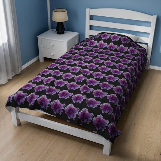 Velveteen Plush Blanket - No. 269 - Large Purple Flower