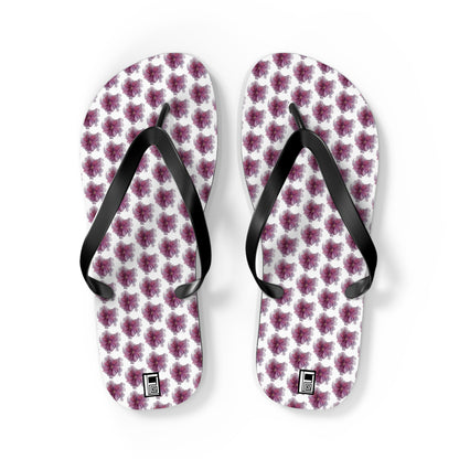 Flip Flops - No. 269 - Purple Pink Flower on White - By Irish Artist Fiona de Lacy