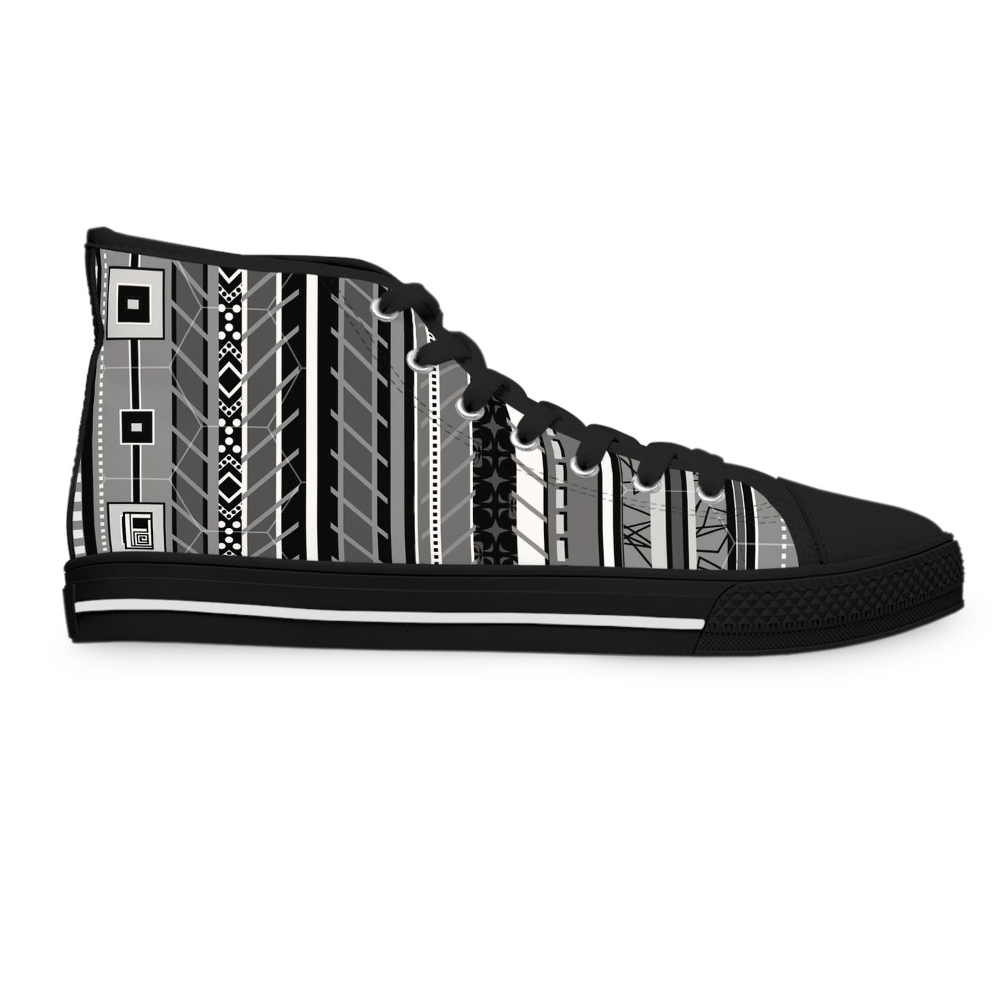 Women's High Top Sneakers, No. 298 Black, Grey, White Stripe By Irish Artist Fiona de Lacy