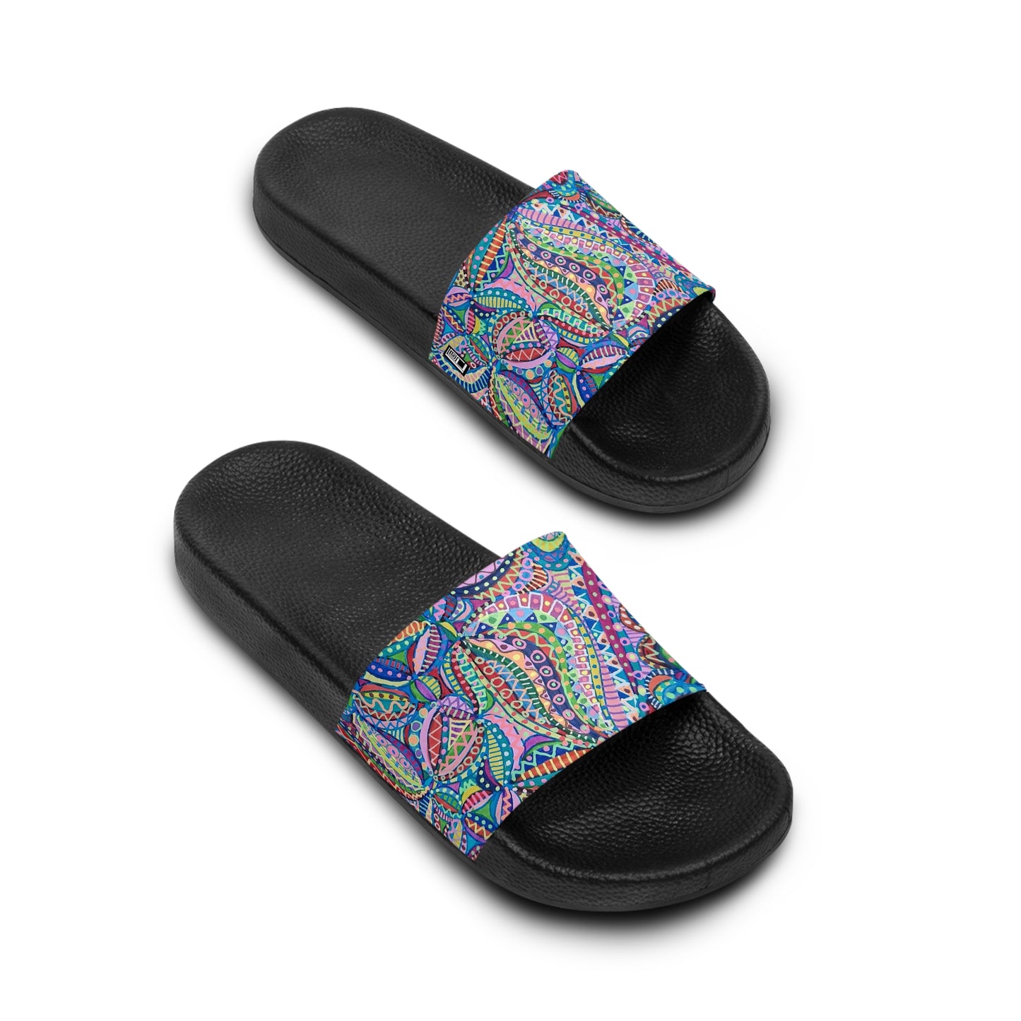 Women's Slide Sandals - No. 255 - Multicoloured Abstract - By Irish Artist Fiona de Lacy