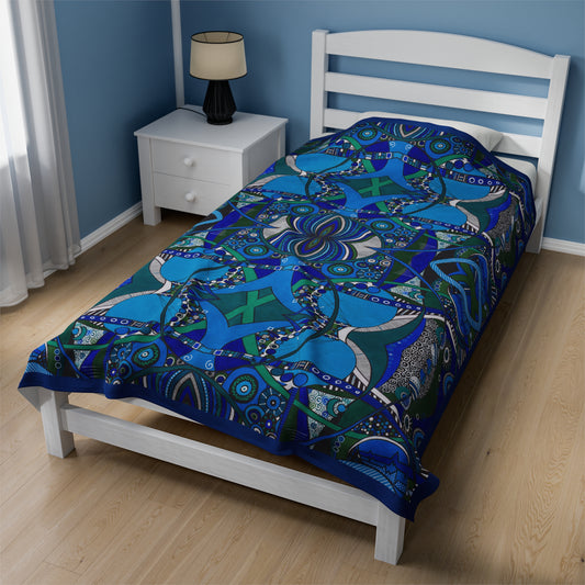 Velveteen Plush Blanket - No. 219 -  'Crossroads' Navy Trim