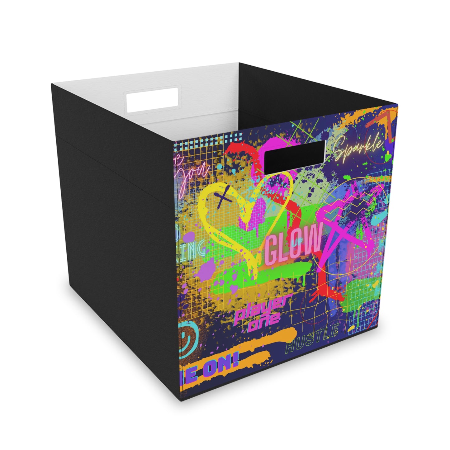 Felt Storage Box - No. 232 B 'Glow' - By Irish Artist Fiona de Lacy - Multicoloured Graffiti