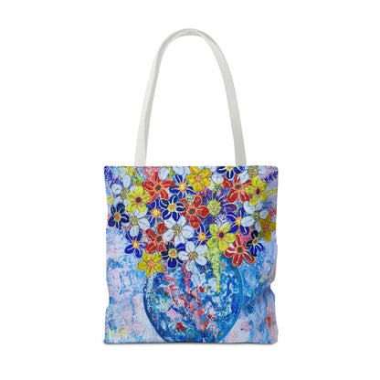 Tote Bag  - No. 242 - Blue round vase of Flowers