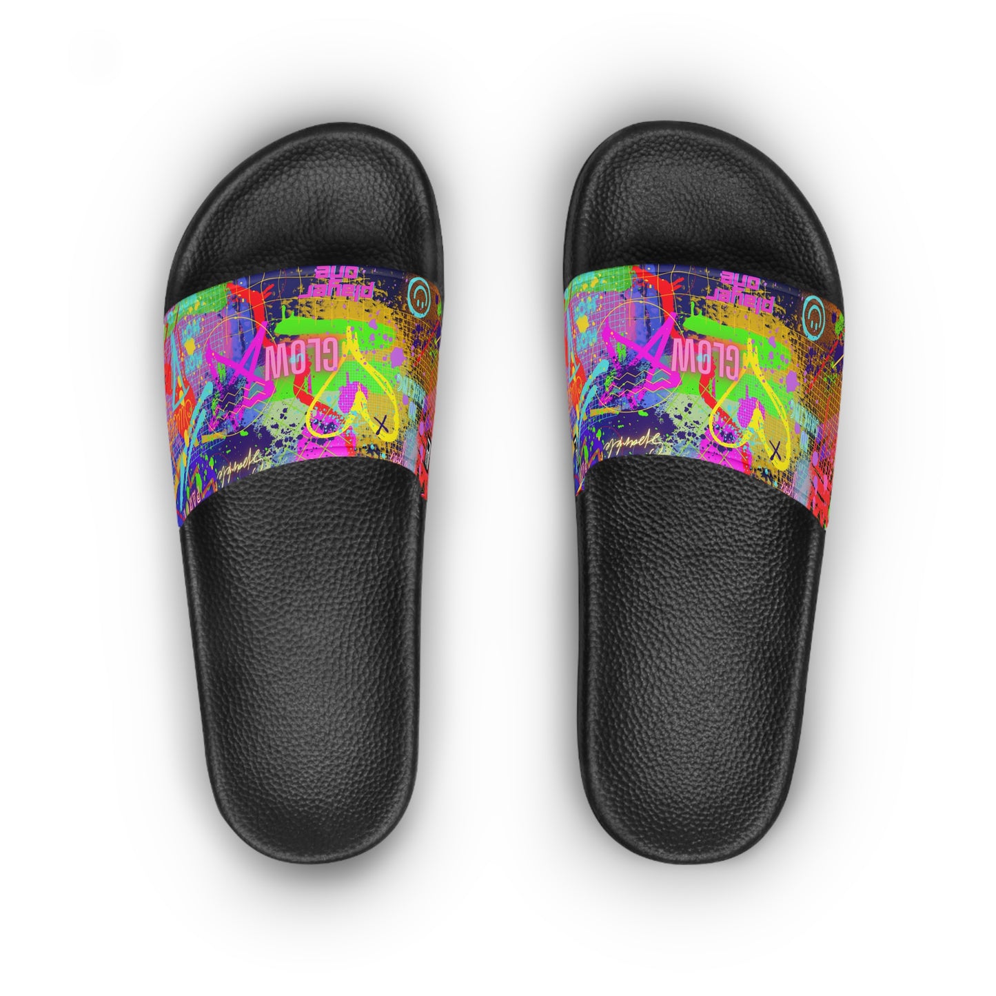 Women's Slide Sandals - No. 232 - Graffiti 'Glow' - By Irish Artist Fiona de Lacy